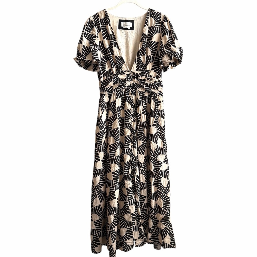Anthropologie Women's Katerina Maxi Midi Dress Size Medium Cotton V Neck - Picture 3 of 11